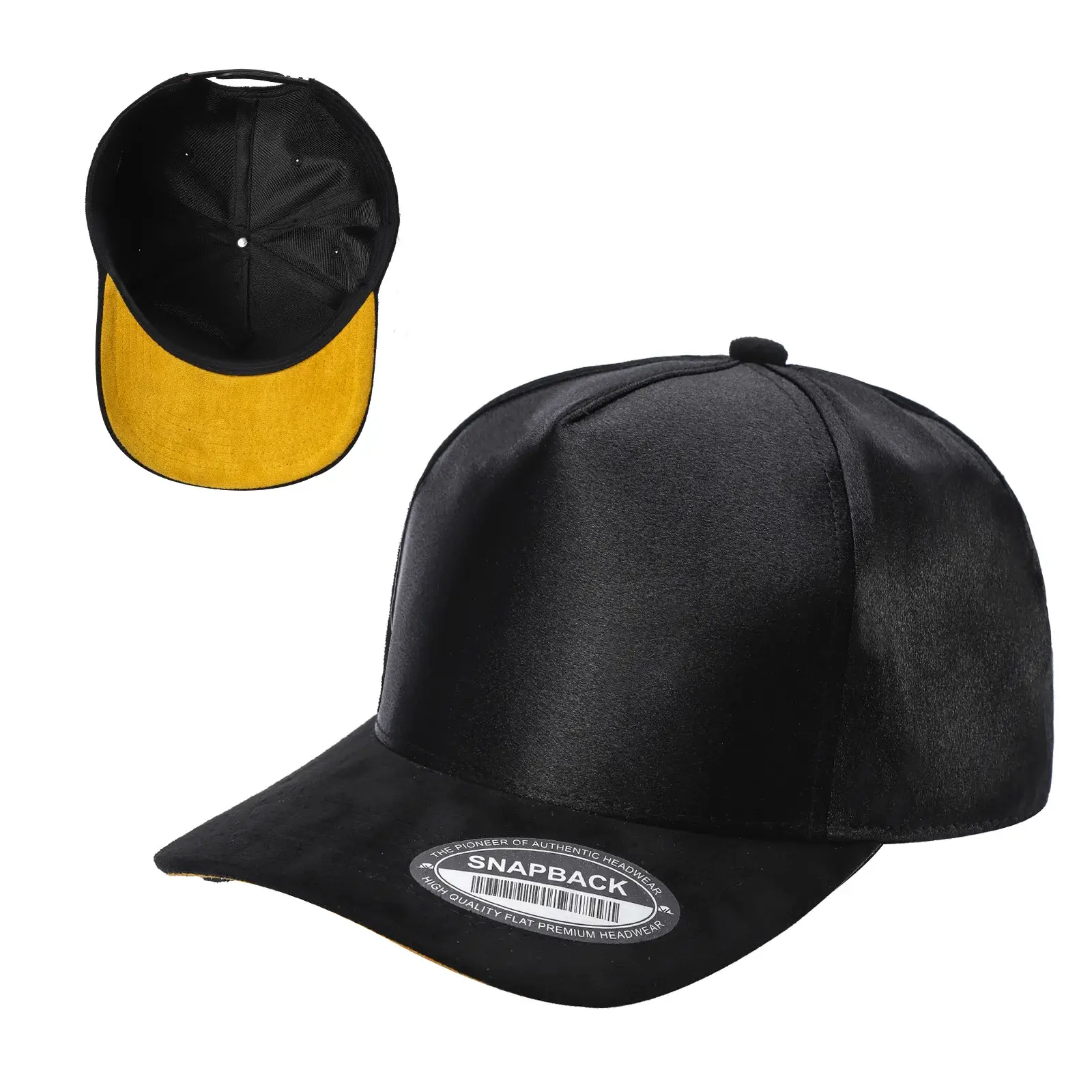 Burzip collection – Großhandel Basecap – Unisex – TC2>TCSTS Satin-Krone, Wildleder-Schirm Blanko 5-Panel Baseballkappe3