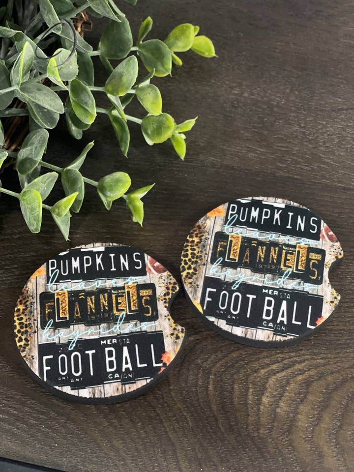 Pumpkins, Flannels, Football Car Coaster Set for wholesale by CMD Wholesale
