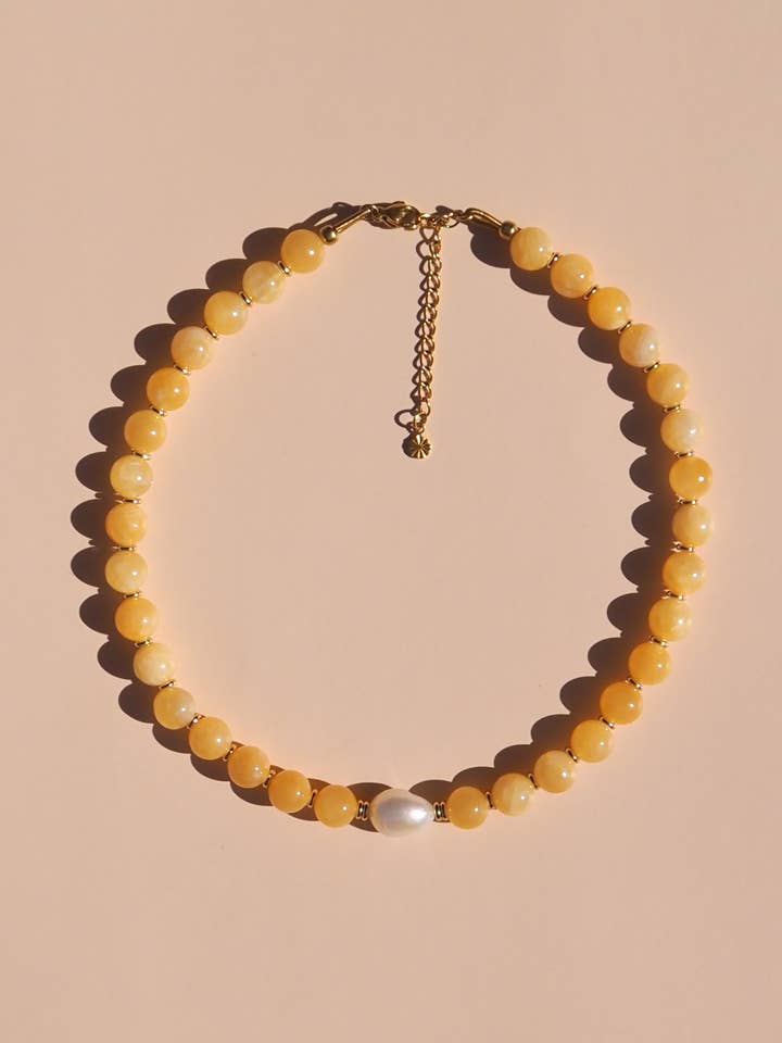 Freshwater Pearl Lemon Yellow Beaded Necklace for wholesale by Alesi Jewellery
