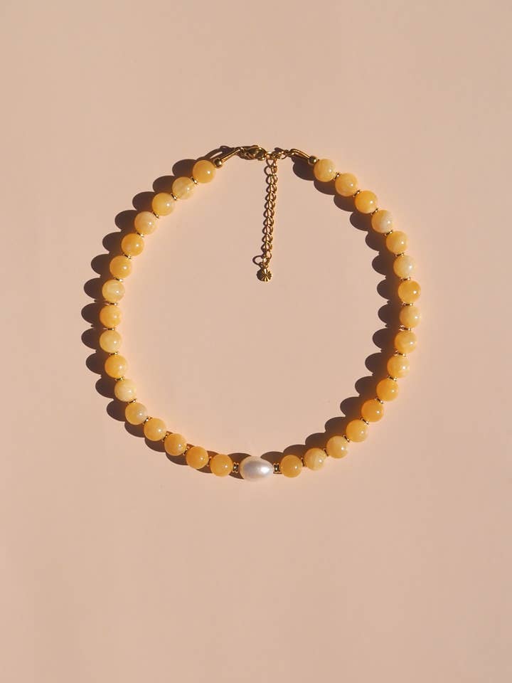 Freshwater Pearl Lemon Yellow Beaded Necklace for wholesale by Alesi Jewellery