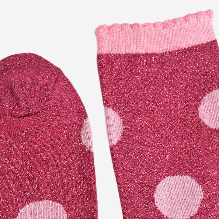 Sock Talk - Wholesale Socks - Women's - Women's Glitter Socks - Berry/Pink, Large Polka Dot