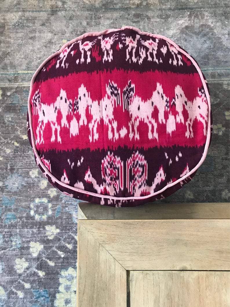 Kasih Co-op - Wholesale Pouf - Round Ikat Pouf Ottoman, Cover Only with No Insert.7