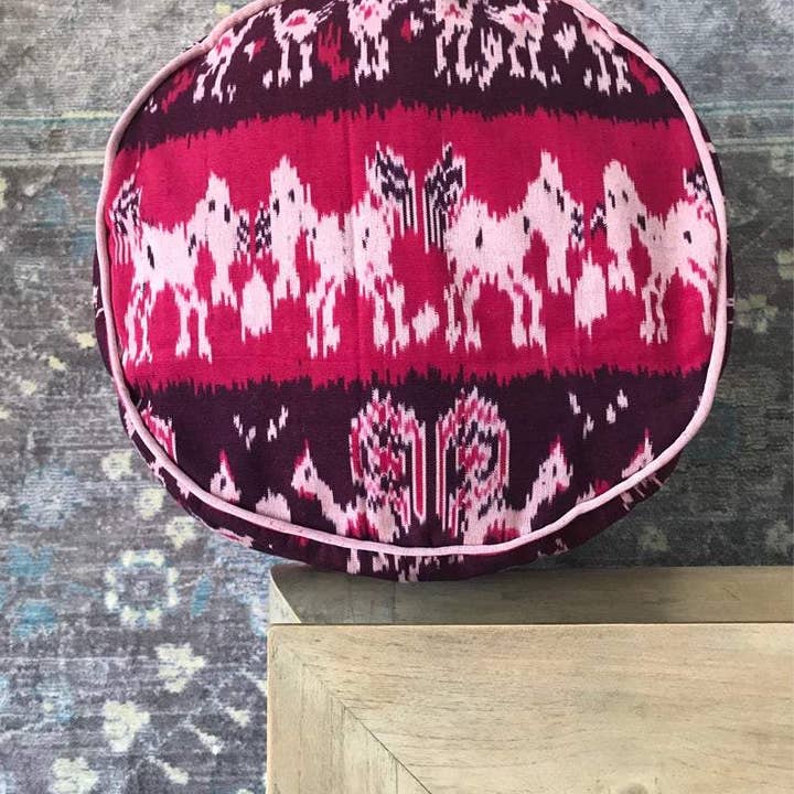Kasih Co-op - Wholesale Pouf - Round Ikat Pouf Ottoman, Cover Only with No Insert.7