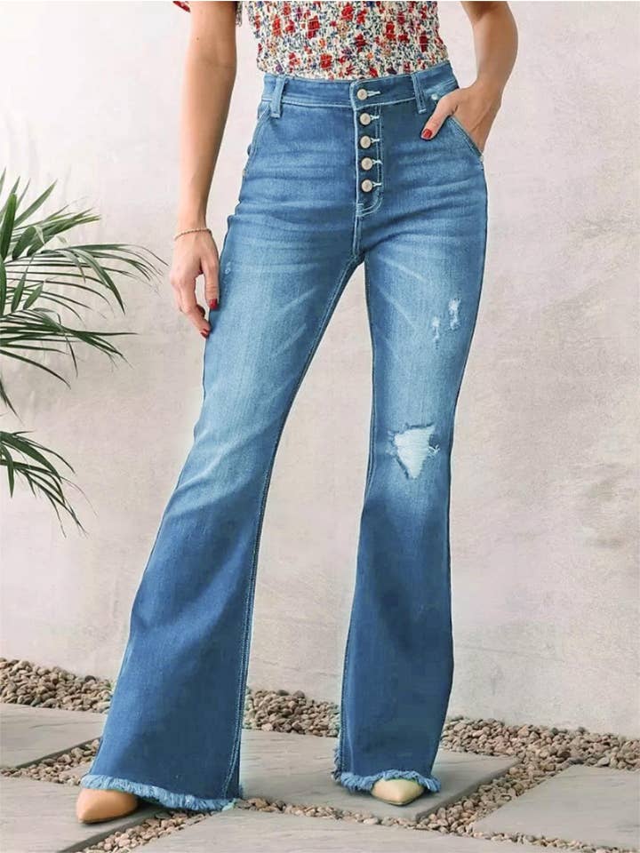 Rosa Clothing - Wholesale Jeans - Women's - Ripped trousers flared jeans
