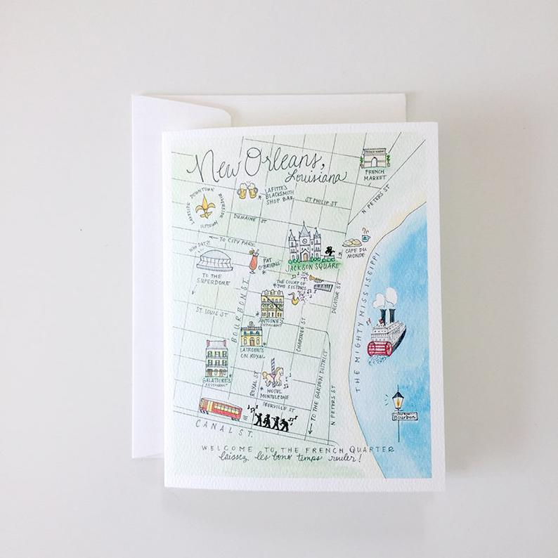 Natty Michelle Paperie - Wholesale Stationery/Notecard Set - New Orleans, Louisiana Map Greeting Card or Notecard Set1