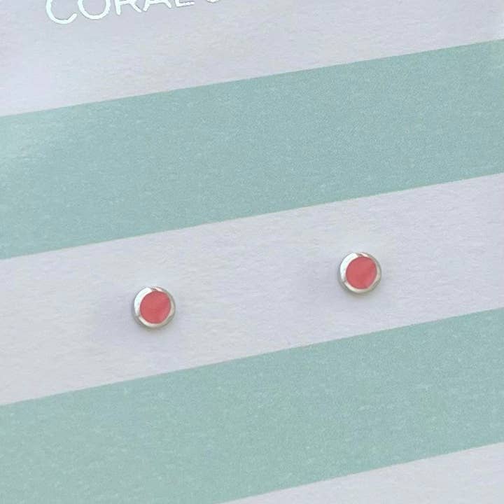 Coral & Mint – wholesale Stud/post earrings – Mini Sunset Coral Enamel Studs