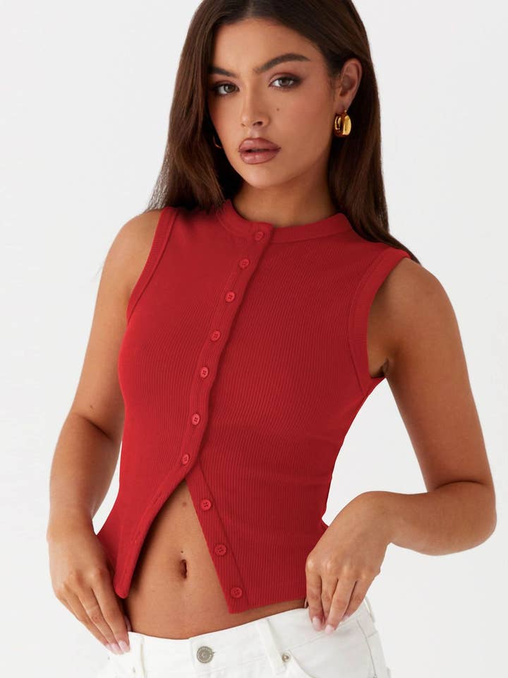 SALINA TRADING INC - Wholesale Tank top – Women′s - Women Fashion Casual Solid Color Button Tank Top2