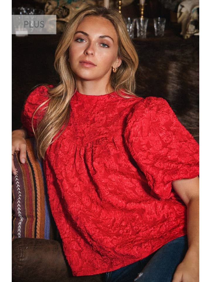 Oddi - Wholesale Blouse - Women's - Plus Floral Jacquard Balloon Sleeve Blouse