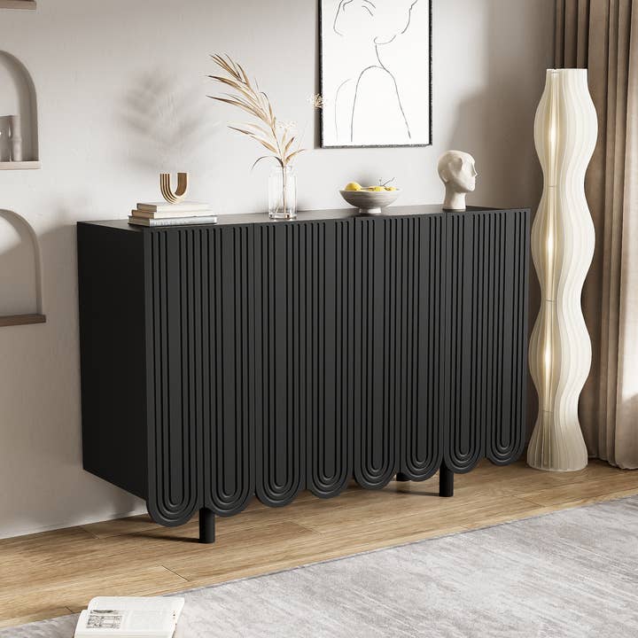 Urban Meuble - Wholesale Sideboard - Black buffet with 4 doors, pattern, and storage 120*37.5*80.8 cm EVRENS BLACK3