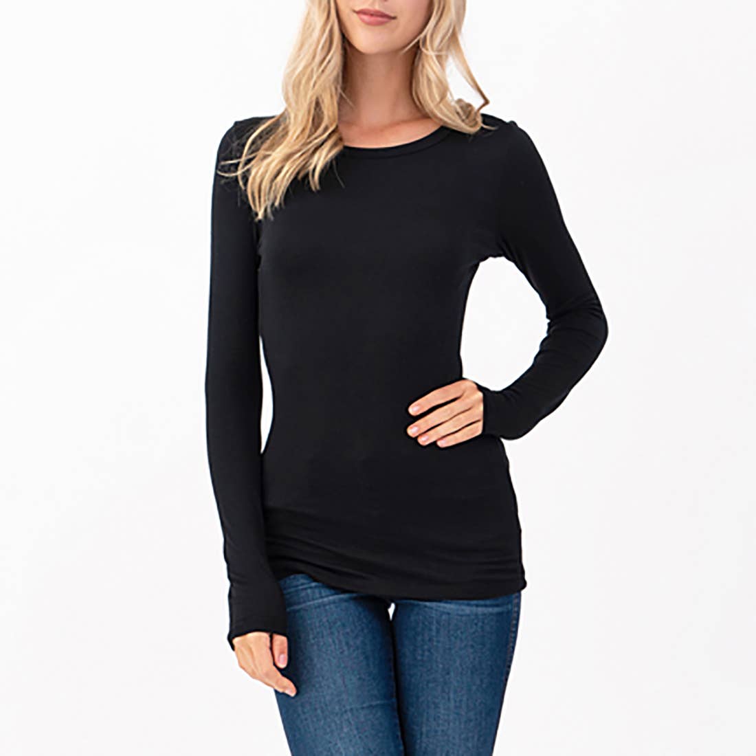 Heimious - Wholesale T-Shirt - Women's - Round Neck Long Sleeve Fitted T-Shirt, 25646