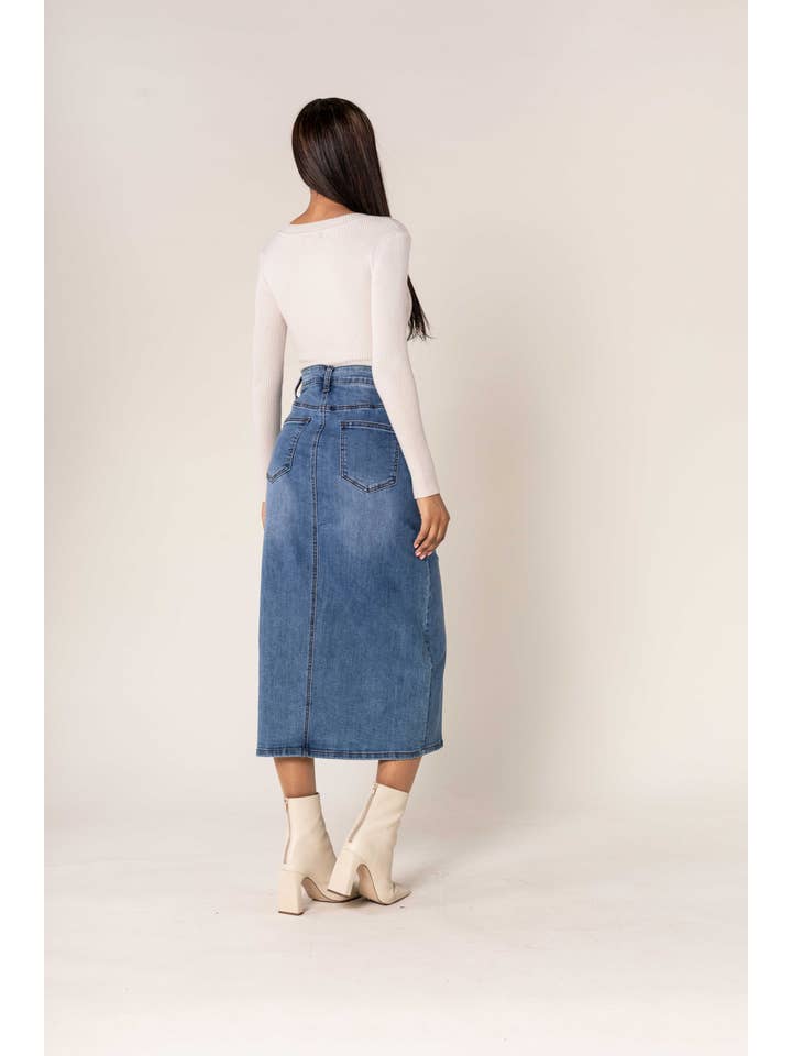 Nina Carter - Wholesale Skirt - Women's - Nina Carter denim jean long skirt with front split front P2154