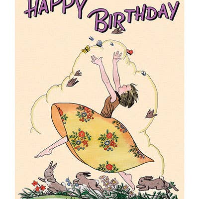 Laughing Elephant - Wholesale Birthday card - Joyous Girl With Rabbits - Birthday Card1
