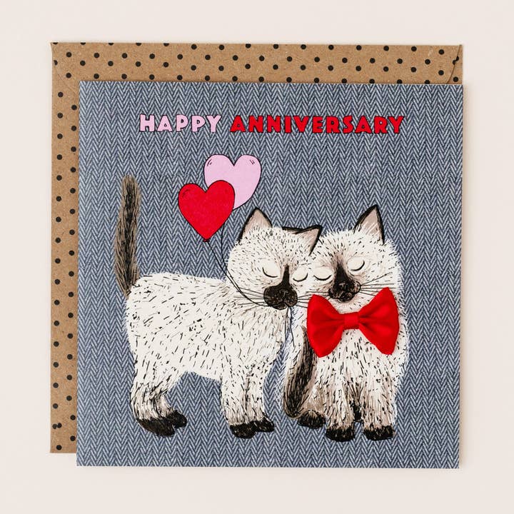 Cats Anniversary Card with Bow for wholesale by Apple & Clover