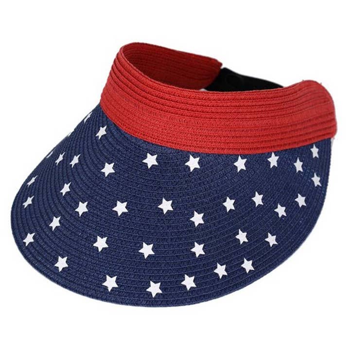 3AM BY H&D ACCESSORIES - Wholesale Visor - Women's - AMERICAN FLAG ROLL UP SUN VISOR WITH ADJUSTABLE ELASTIC BAND