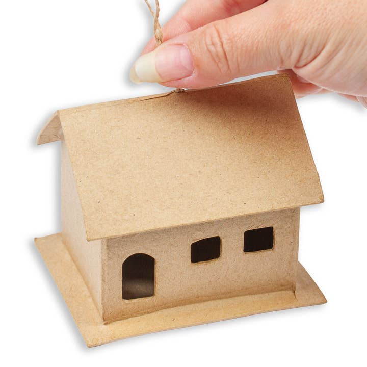 Factory Direct Craft - Venta al por mayor Artículo decorativo de mesa - Juego de Casas de Papel Maché - 1 Bolsa con 3 Casas de Estilo Variado