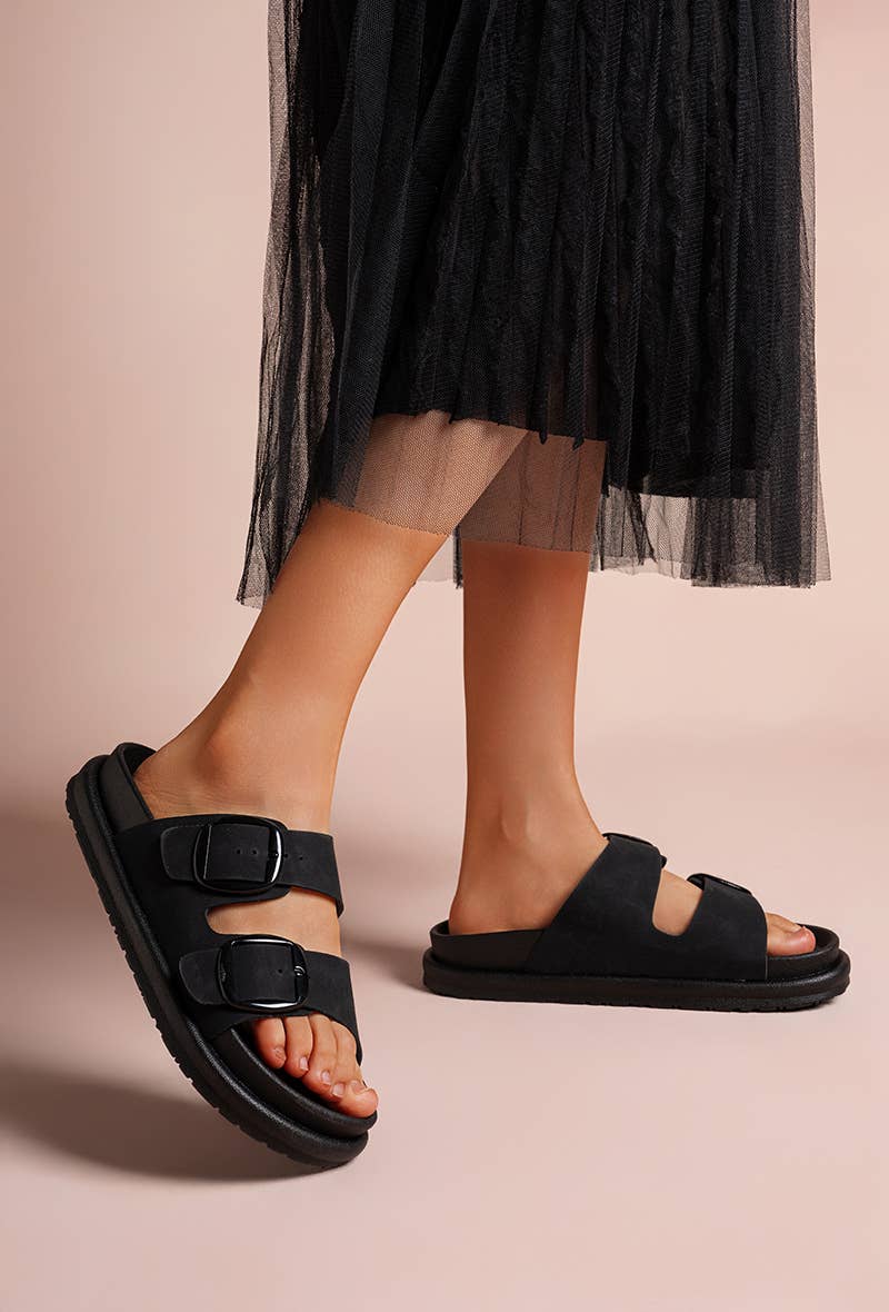 LADY GLORY - Wholesale Sandals - Women's - Flat mules with double buckles – Comfort and casual style3