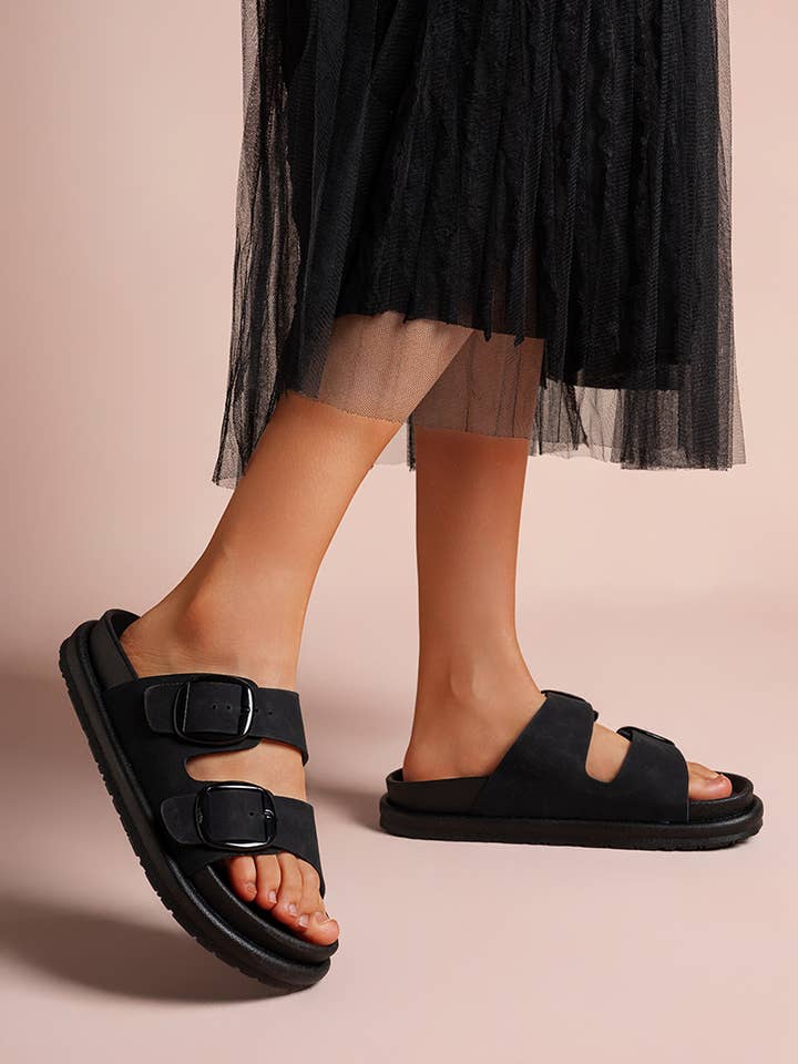 LADY GLORY - Wholesale Sandals - Women's - Flat mules with double buckles – Comfort and casual style3