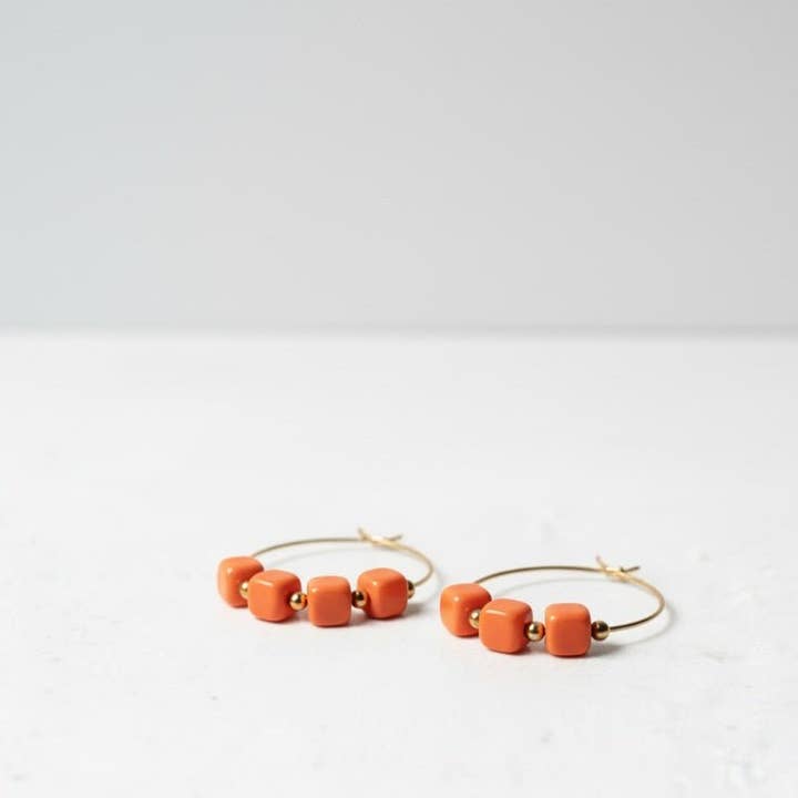 OE! - Wholesale Hoop Earrings - CAMPARI ORANGE- Cerchi con cubi in ceramica vietrese2