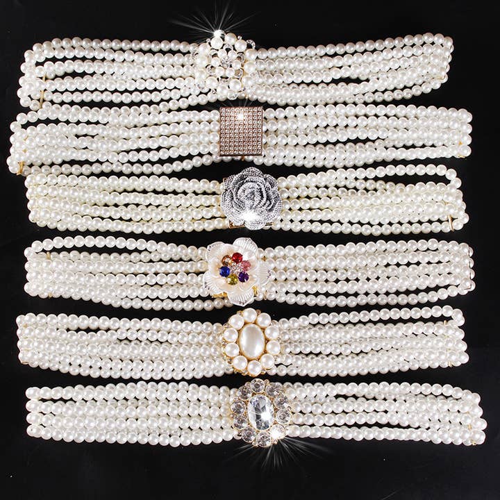 PEACH ACCESSORIES - Wholesale Belt - Women's - BEL054 Crystal sparkle oval buckle starchy belt in Ivory