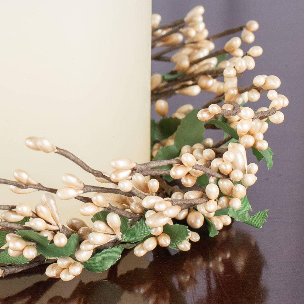 Factory Direct Craft - Wholesale Candle Holder - 6" Pearlized Creamy Pip Berries Candle Ring0