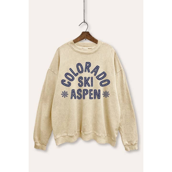 VINTAGE POINT USA - Wholesale Graphic Sweatshirt - Women's - COLORADO SKI ASPEN TYPOGRAPHY MINERAL WASH SWEATSHIRT6