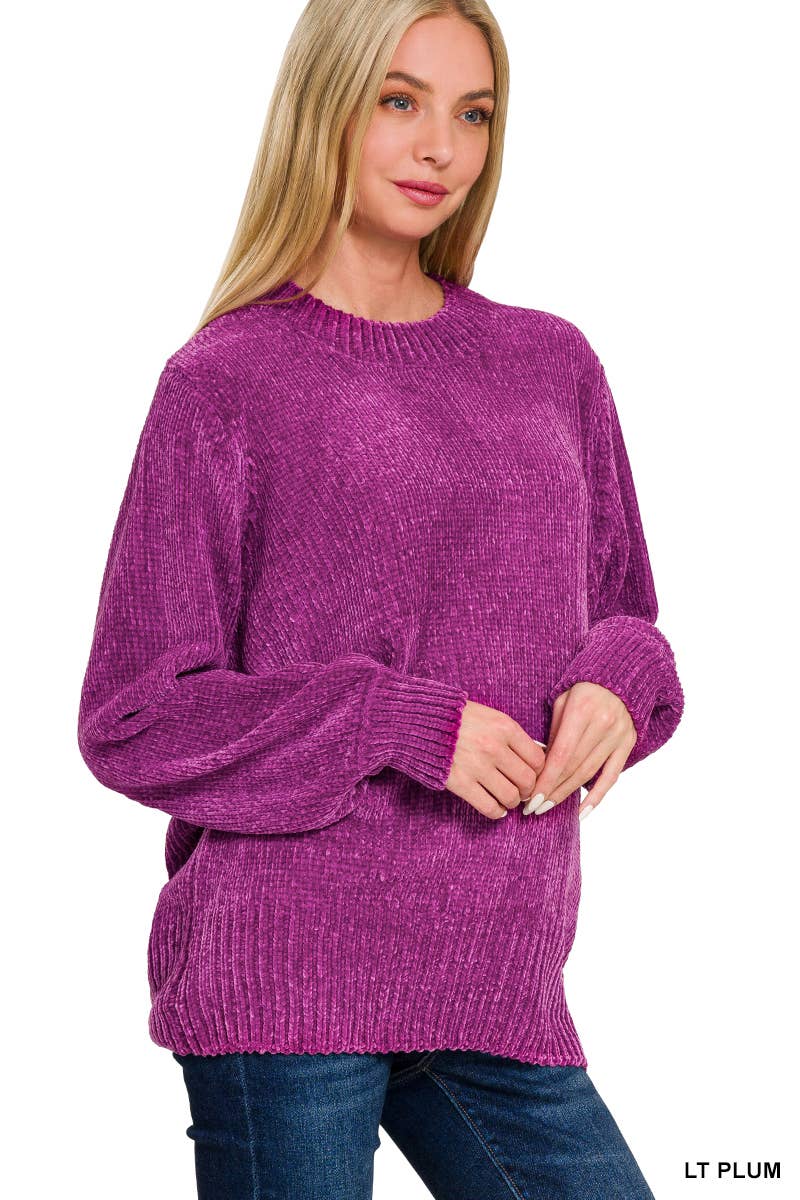 Vanilla Monkey - Wholesale Knit Sweater - Women's - Round Neck Balloon Sleeve Chenille Sweater9