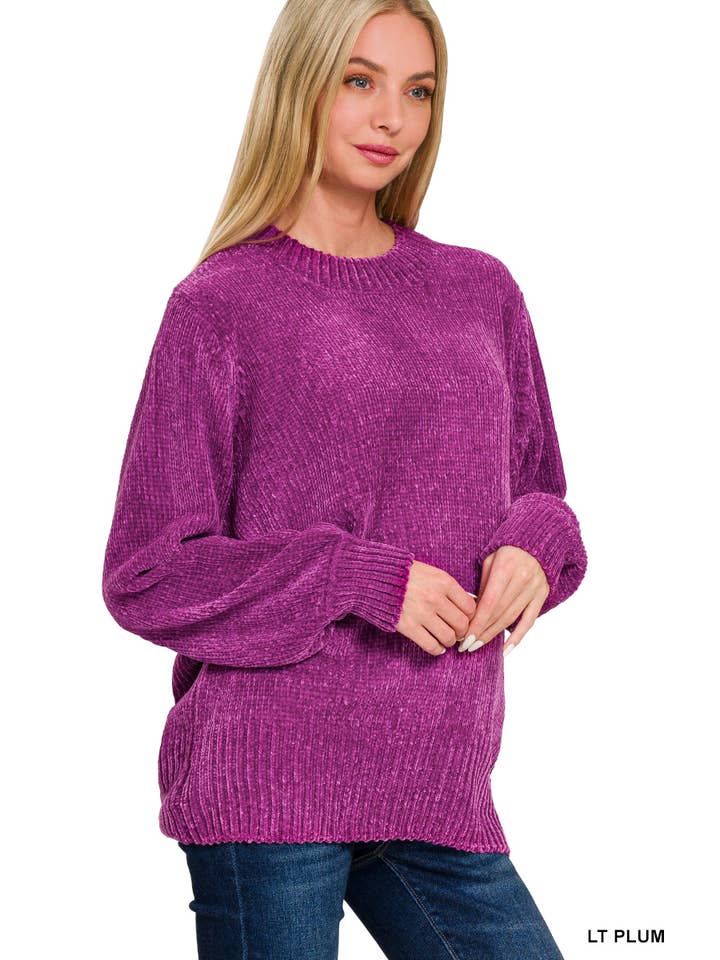 Vanilla Monkey - Wholesale Knit Sweater - Women's - Round Neck Balloon Sleeve Chenille Sweater9