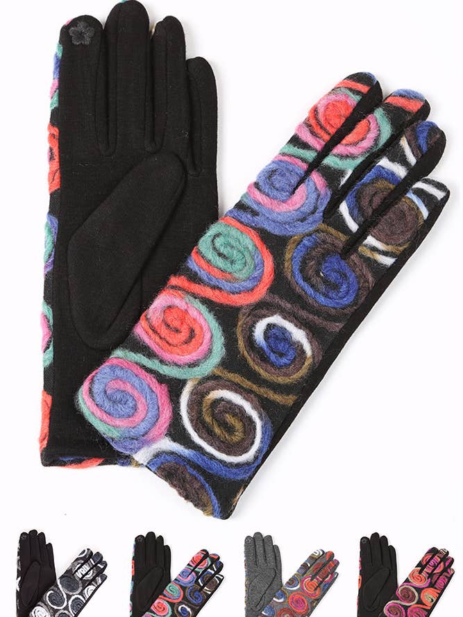 Assorted Swirl Pattern Fashion Gloves for wholesale by Hana