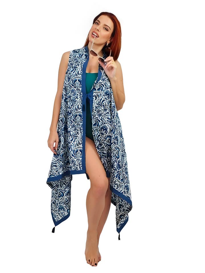 Kimono gilet à imprimé géométrique fait main pour la vente par Kalimera Clothing Athens