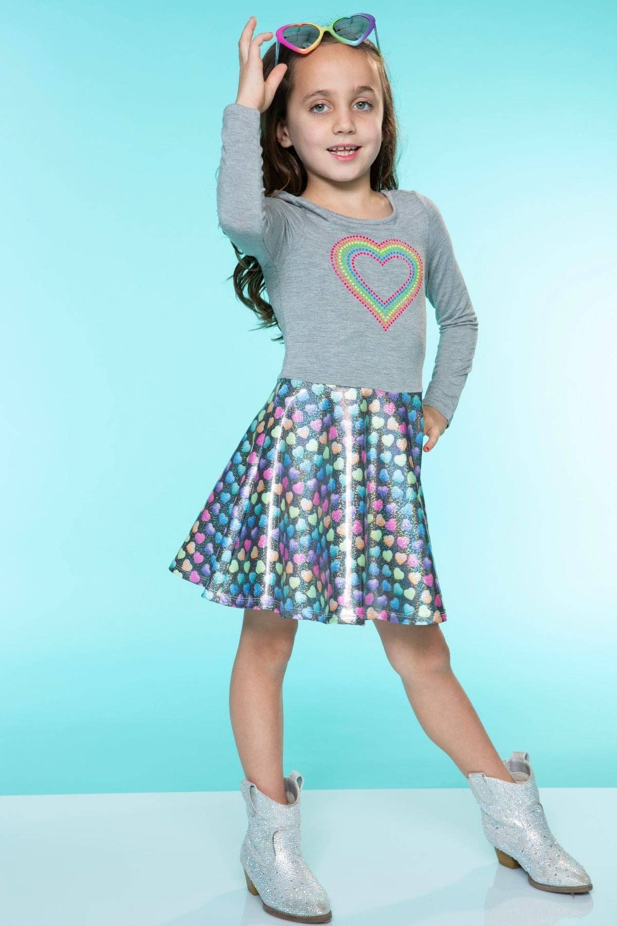 Rhinestone Candy Heart Specialty Long Sleeve Skater Dress for wholesale on Faire2