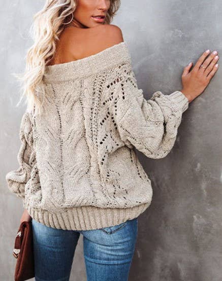 Rosa Clothing - Wholesale Tunic Sweater - Women's - Straight-Neck Off-The-Shoulder Pullover Sweater2