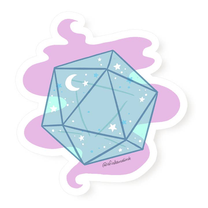 Starry Night d20 Die Vinyl Stickers for wholesale by A Fink & Ink