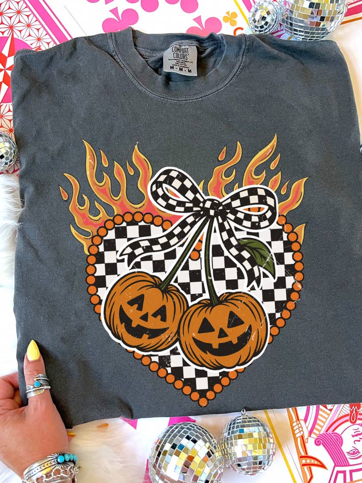 Heart Pumpkin Flames  - Comfort Color Pepper for wholesale by THE LATTIMORE CLAIM