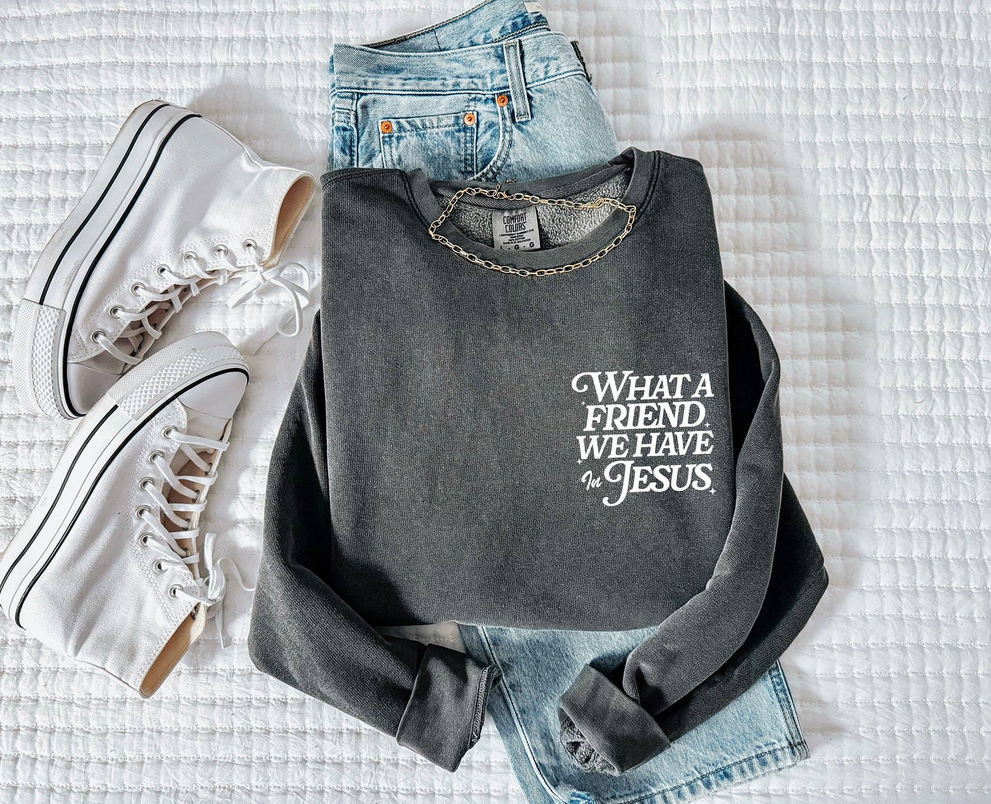 Verita Culture - Wholesale Graphic Sweatshirt - Women's - What A Friend We Have In Jesus Comfort Colors Sweatshirt4