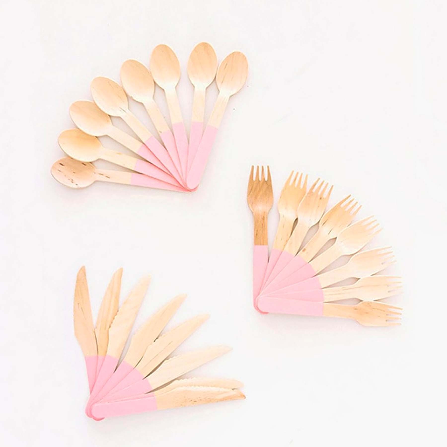 Ellie's Party Supply - Wholesale Disposable Servingware Set - Pastel Pink Wooden Utensils (Set of 24)1
