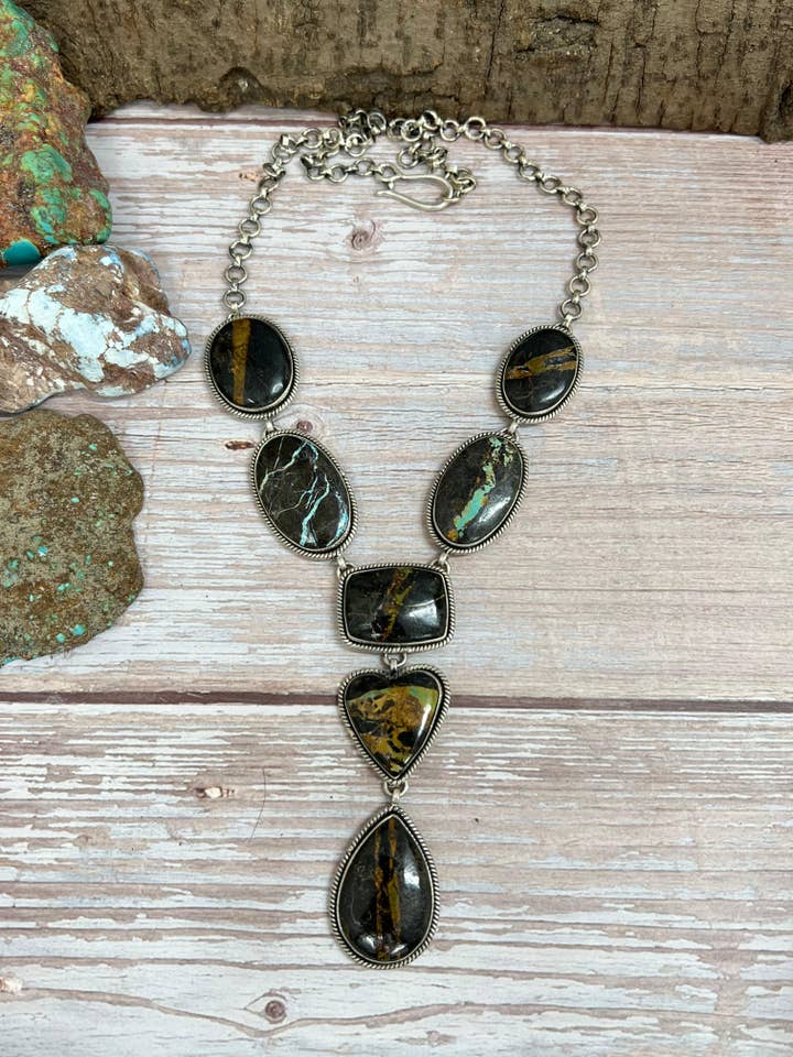 Handmade Sterling Silver Black Jack Necklace with Signed Nizhoni for wholesale by Nizhonitradersllc