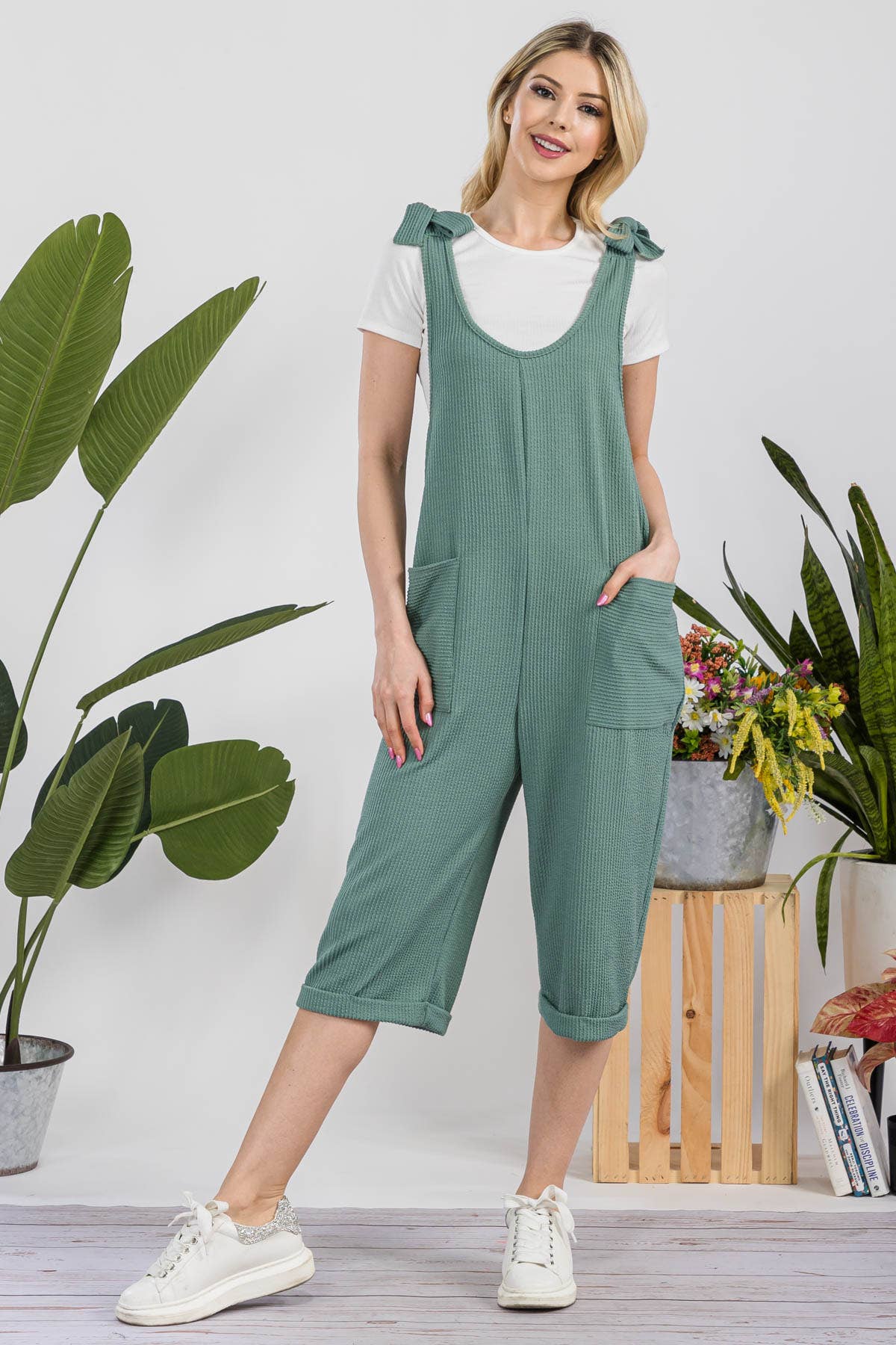 Celeste Clothing – Engroshandel Jumpsuit - Dame – CASUAL RIB CAPRI JUMPSUIT MED LOMMER -CP3387311