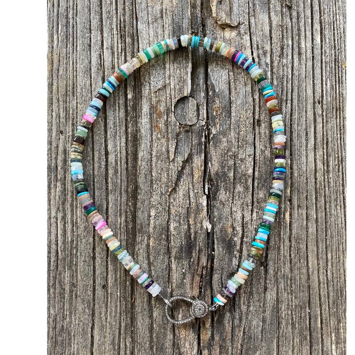 Heishi Beaded Necklace with Pave Diamond Clasp for wholesale by ILISSA MICHELE JEWELRY