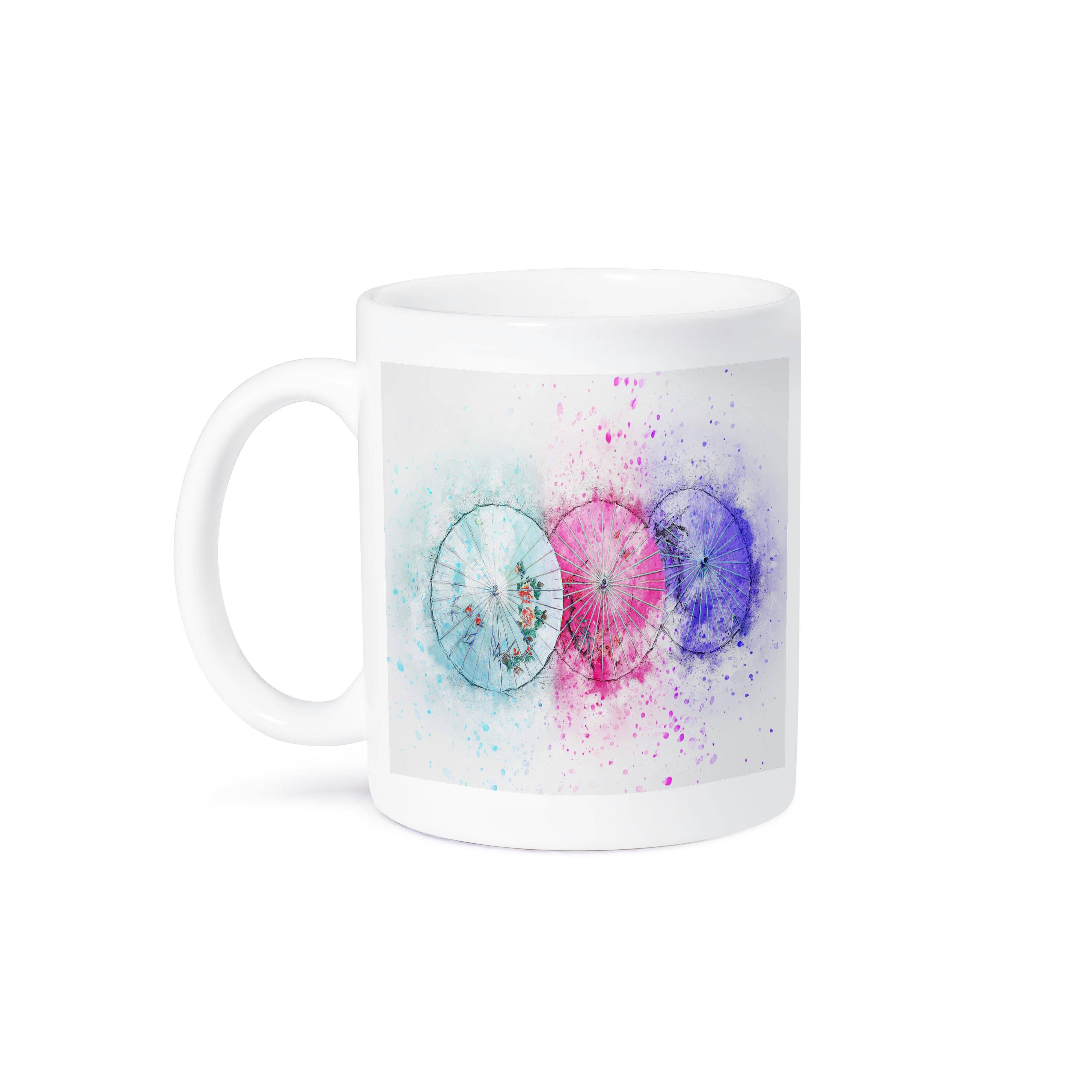 3dRose – wholesale Coffee mug – 3dRose, Image of Three Open Umbrellas Aqua Purple And Pink, Mug8