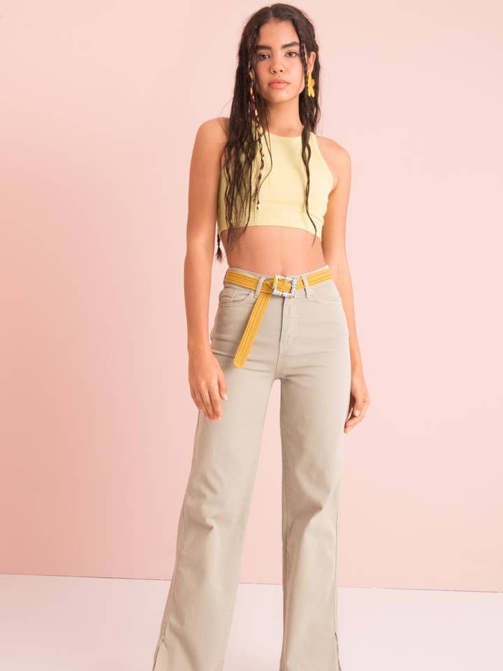 Khakii vasket effekt Denim Palazzo Bukser, for engroshandel hos BSL