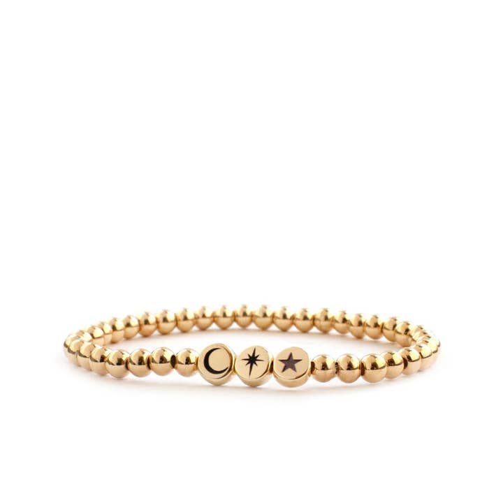Moon & Stars Metal Disc Bracelet for wholesale by Marlyn Schiff