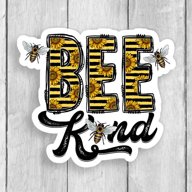 Bee Kind Vinyl Sticker for wholesale by Expression Design Co