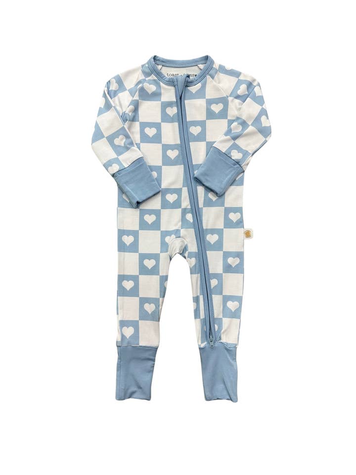 Toast + Jams - Wholesale Sleepsuit - Baby - Checkered Hearts Zip Jam0
