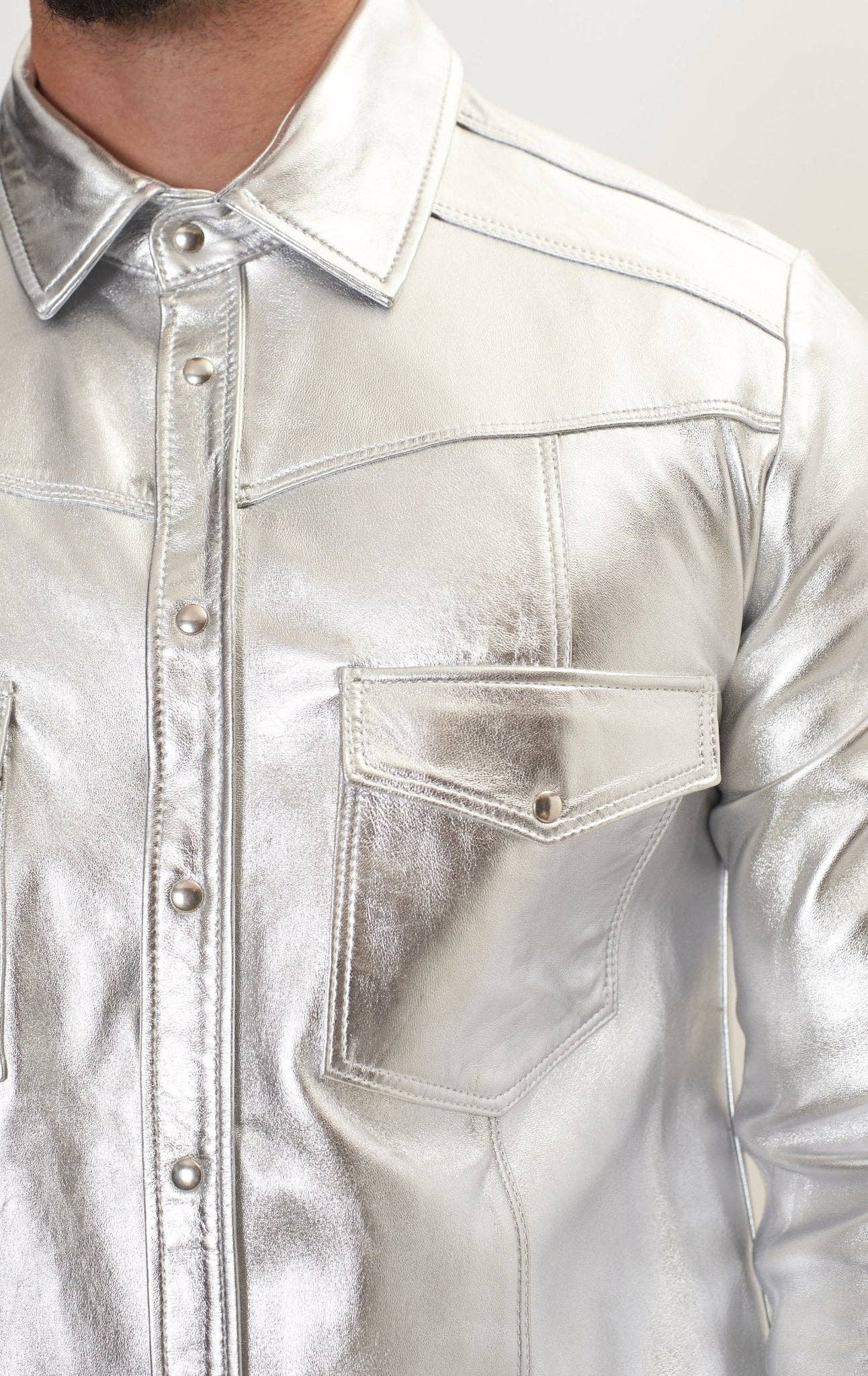 SILBER Herrenhemd aus echtem Lammleder — Silber für den Großhandel auf Faire6