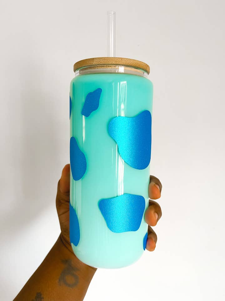 Blueberry Cow Print Snowglobe Tumbler for wholesale by Constantly Constance