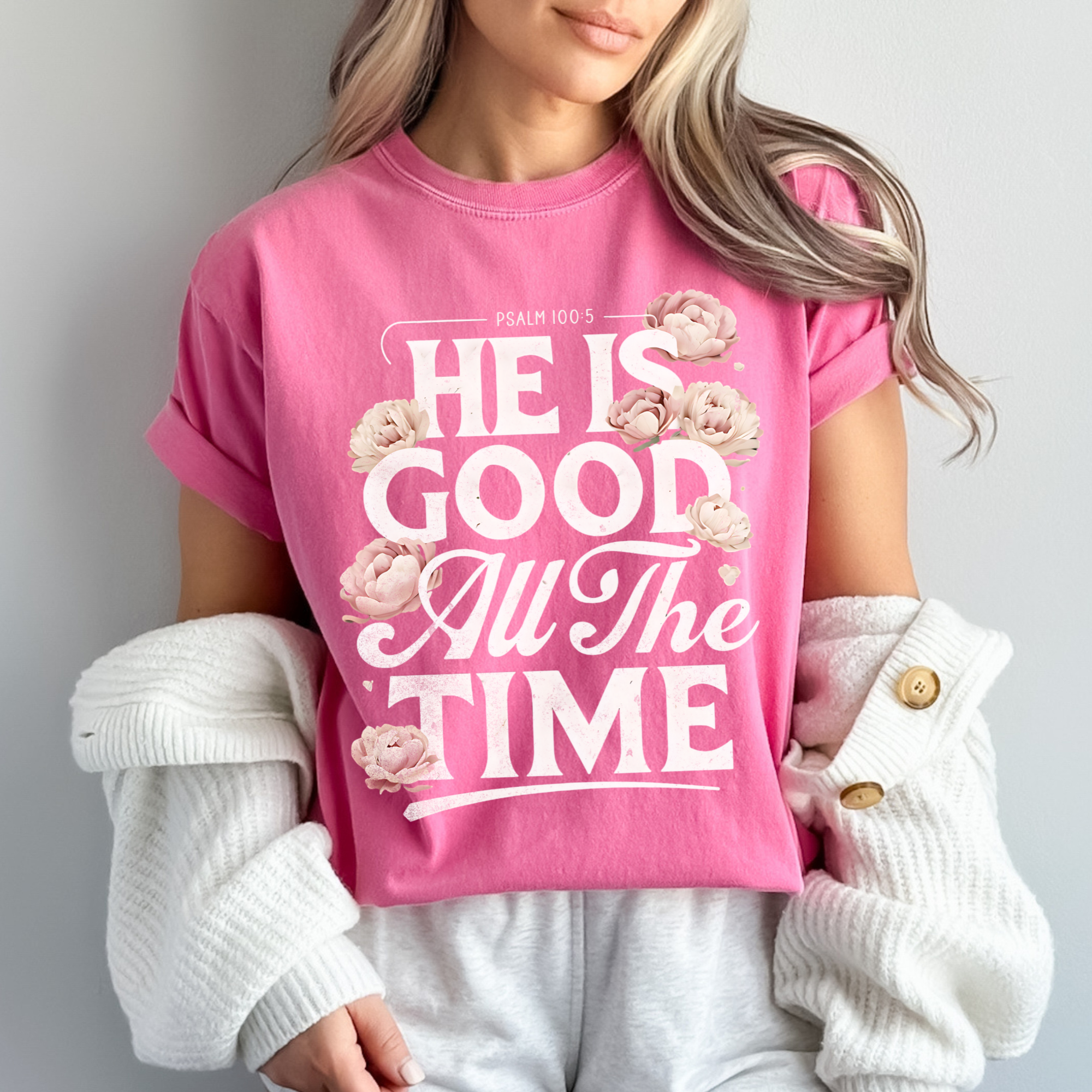 Scripted Pearl - Wholesale Screen Printed T-Shirt - Women's - God Is Good All The Time Comfort Colors Christian T Shirt2