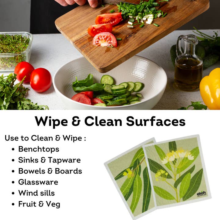 EKOH - Wholesale Theedoek/vaatdoek - Zweedse milieuvriendelijke vaatdoeken 2 stuks. Afdrukken van inheemse planten3