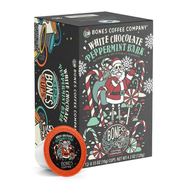 Bones Coffee Company - Wholesale Coffee pods - White Chocolate Peppermint Bark Christmas Coffee | Pods | 126