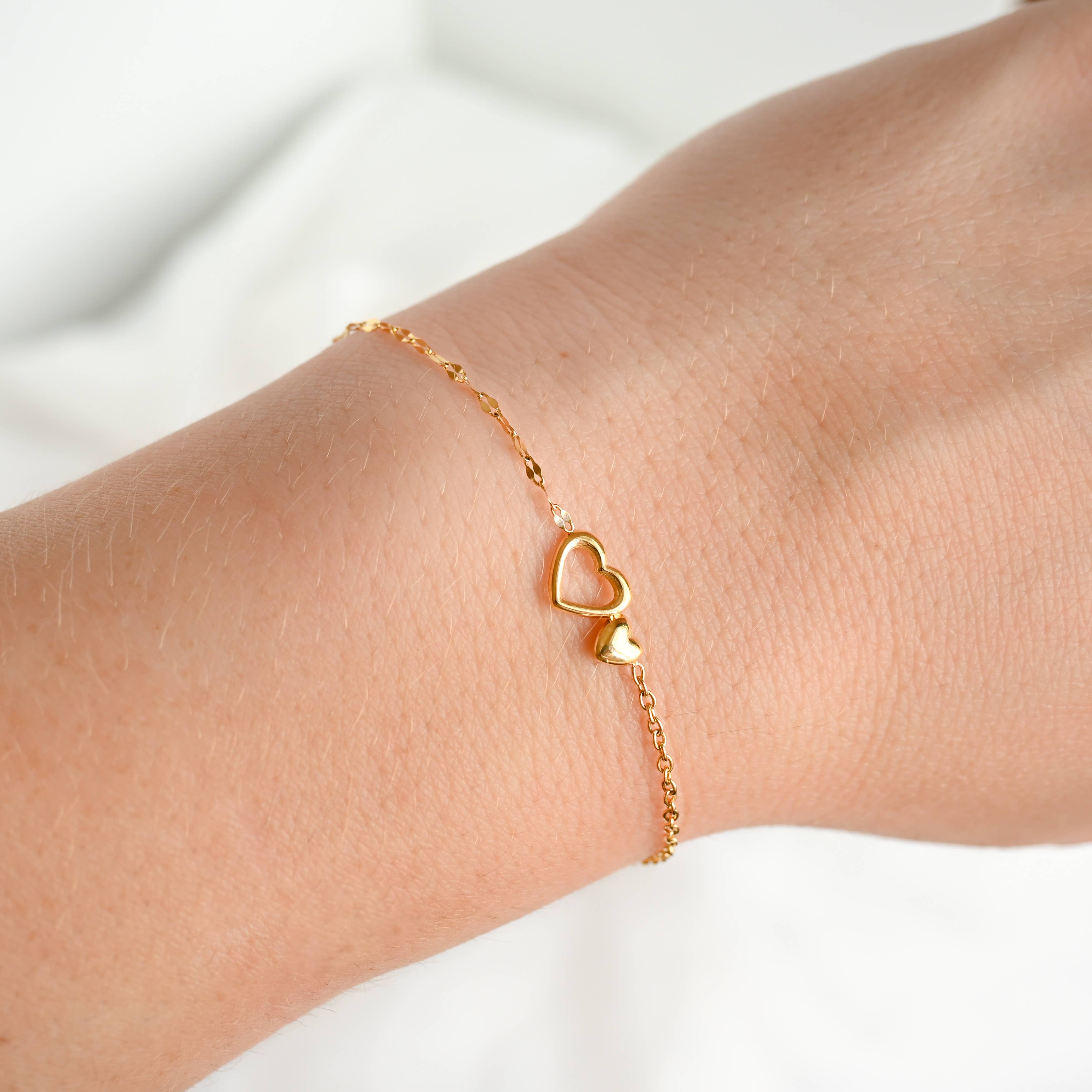 Blueyejewelry - Wholesale Charm/Dangle Bracelet - Double Heart Duo Bracelet - Dainty  Gold Heart Bracelet1