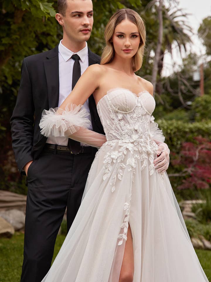 STRAPLESS A-LINE BRIDAL GOWN WITH GLOVES for wholesale by Ladivine by Cinderella Divine